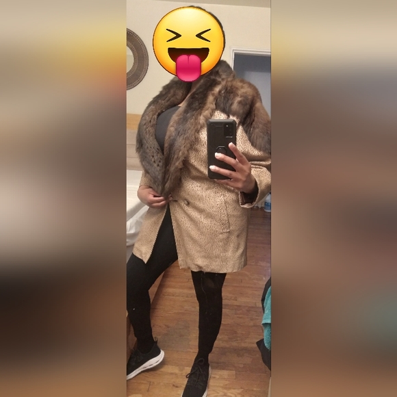 🦊 Vintage Leather Coat with Real Mink Fur Collar - Picture 8 of 11